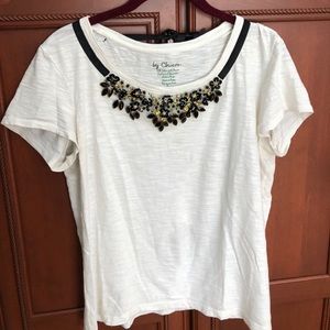 Chico’s SS Top w/Jeweled Beading Chico Sz 1 EUC